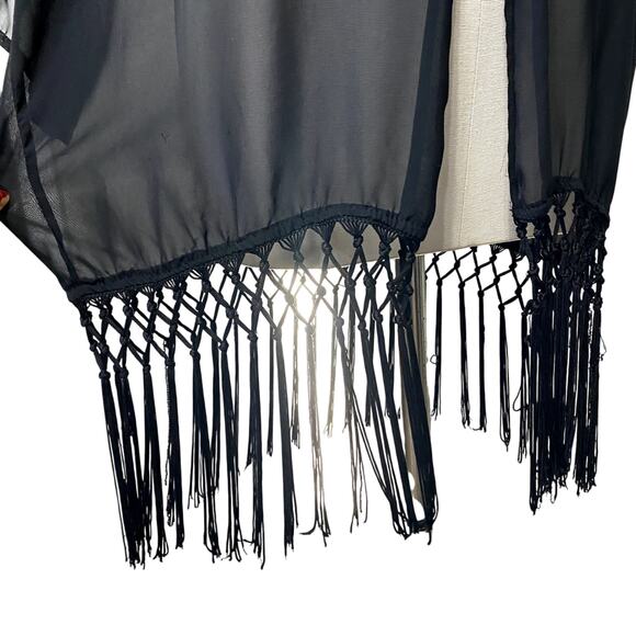 Vtg Peppermint USA Whimsygoth Boho Sheer Tassle Open Front Shall Cardigan - Picture 6 of 11